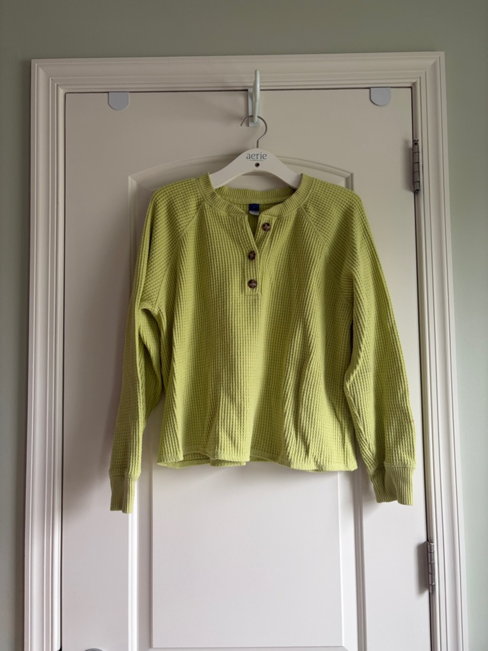Old Navy Lime Green Waffle Henley Sweatshirt